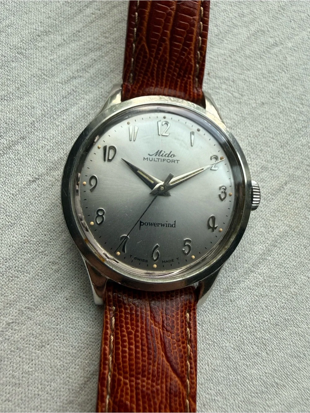 Vintage 1950s Mido Multifort Powerwind Automatic 34mm Watch - Patina!